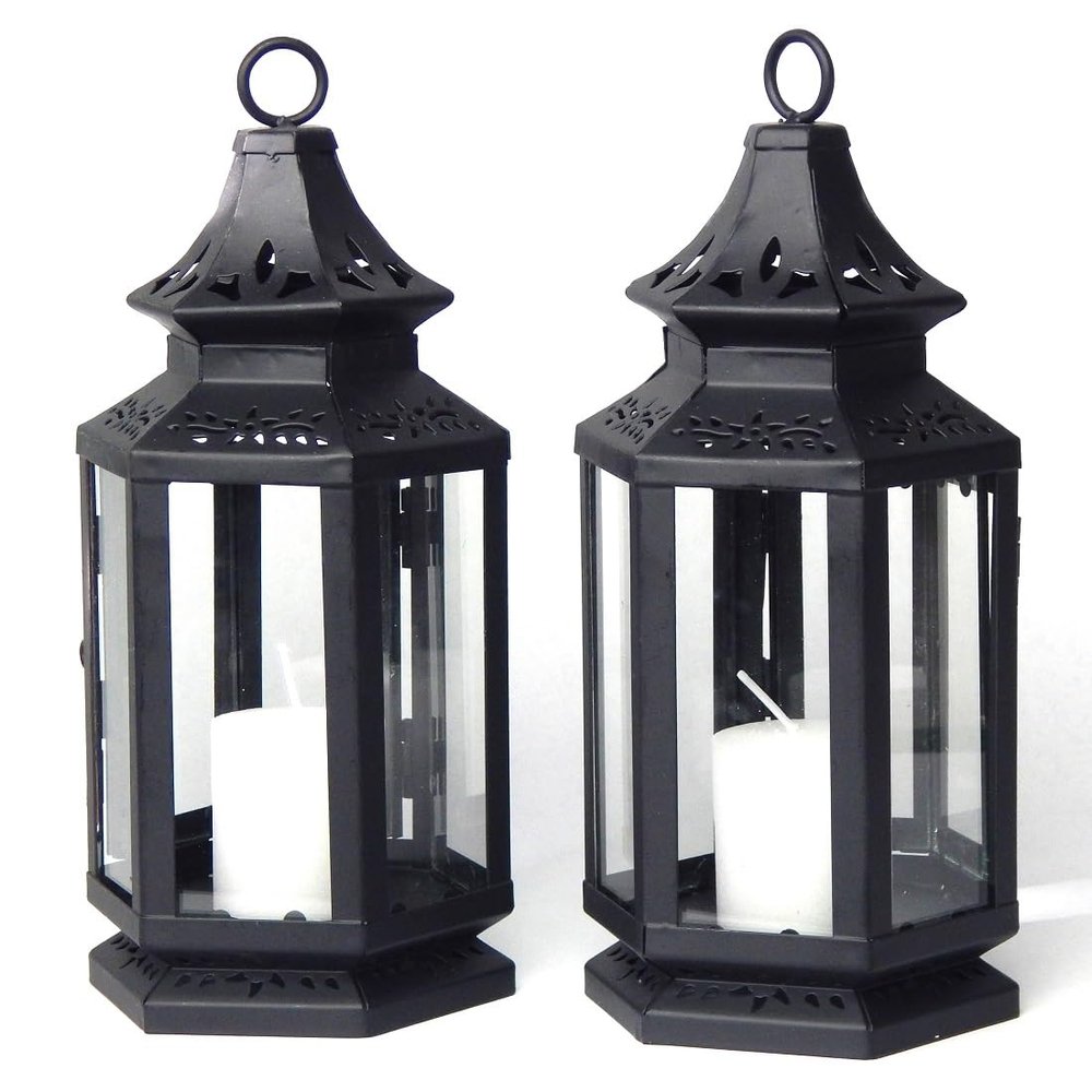 Black Metal Candle Holder Carriage Lanterns (2 PK)