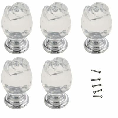 EFARMA Crystal Knobs, 5PCS 20mm Crystal Glass Furniture Handle Rose Flower Drawer Cabinet Handles and Knobs Kitchen Door Wardrobe Pull Handle (Color : Transparent)