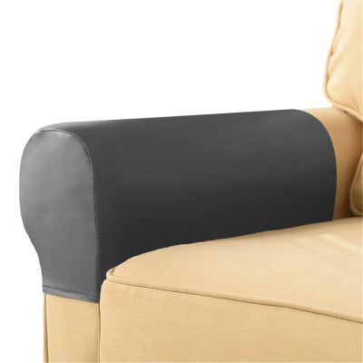 OWOW Set of 2 Stretch Armrest Covers, Pu Leather Stretch Ultra Thick and Soft Armchair Slipcover, Anti-Slip Furniture Protector for Sofa Chair Recliner Couch