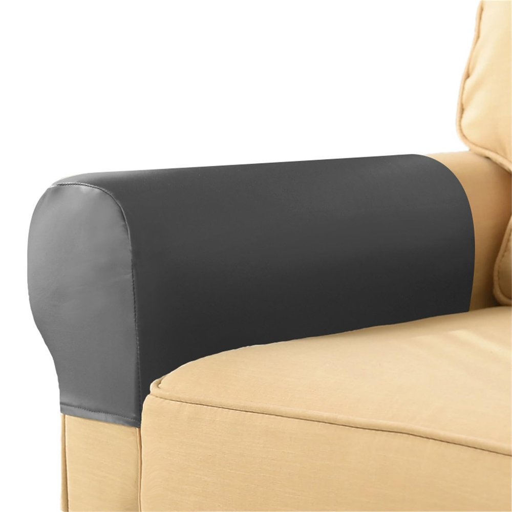 OWOW Set of 2 Stretch Armrest Covers, Pu Leather Stretch Ultra Thick and Soft Armchair Slipcover, Anti-Slip Furniture Protector for Sofa Chair Recliner Couch