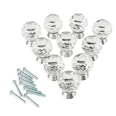 EFARMA Crystal Knobs, 10pcs 30mm Crystal Acrylic Glass Diamond Cut Door Knobs Kitchen Cabinet Drawer knobs with Screw for Home Decorating