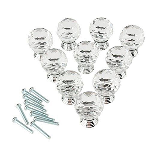 EFARMA Crystal Knobs, 10pcs 30mm Crystal Acrylic Glass Diamond Cut Door Knobs Kitchen Cabinet Drawer knobs with Screw for Home Decorating
