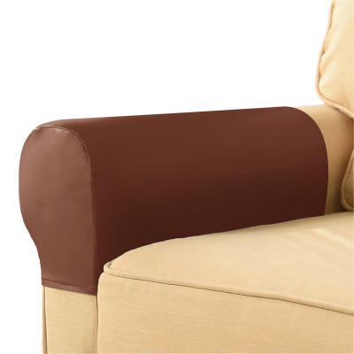 OWOW Armchair Arm Covers, Set of 2 Ultra Thick and Soft Stretch Armchair Slipcover, Pu Leather Anti-Slip Furniture Protector for Sofa Chair Recliner Couch Loveseat
