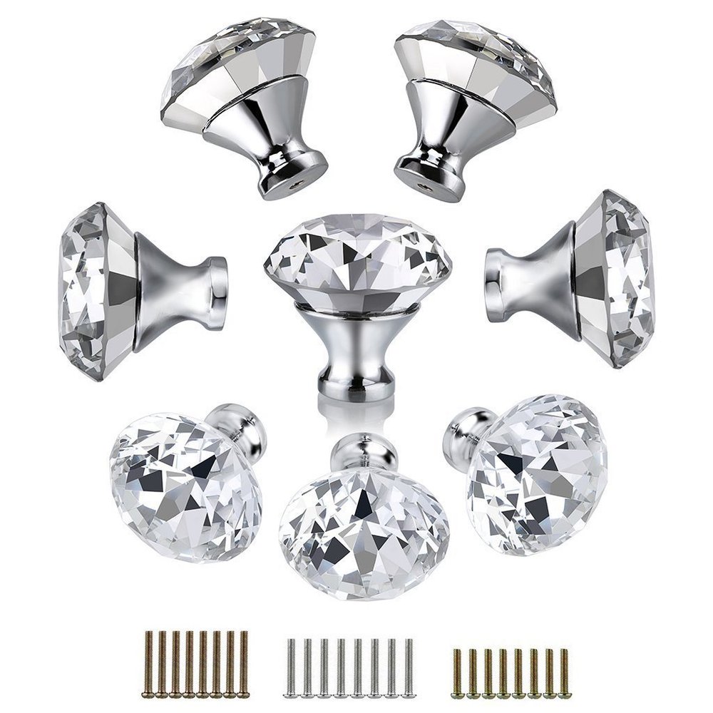 Crystal Knobs, 40MM 8pcs Clear Glass Crystal Cabinet Knobs-Diamond Shape Wardrobe Door Knobs/Cupboard Drawer Pull Handle/Glass Dresser Knobs,Come with 3 Kinds of Screws ( Color : 8 Pcs , Size : Crysta