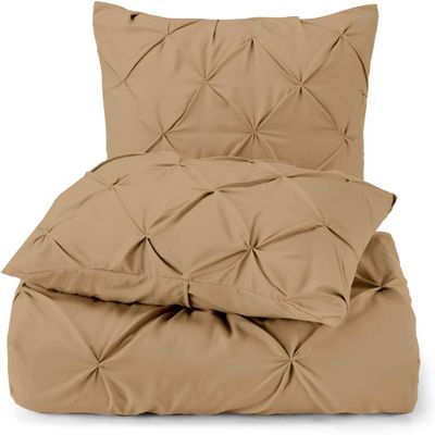 AveHomes Taupe Pinch Pleated Pintuck Duvet Cover Grand King 106x106-5 Piece Set with Zipper Closure and Envolupe Closure Pillowcase Luxuriously Soft 100% Cotton