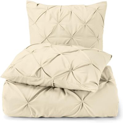 Ivory Pinch Pleated Pintuck Duvet Cover King (90 x 106) - 5 Piece Set with Zipper Closure and Envolupe Closure Pillowcase Luxuriously Soft 100% Cotton