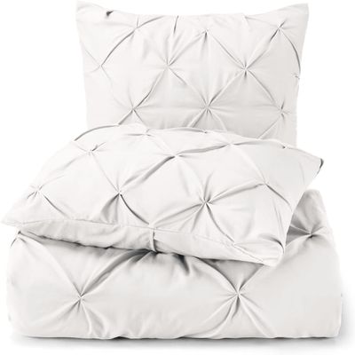 White Pinch Pleated Pintuck Duvet Cover Super King 100X120-5 Piece Set with Zipper Closure and Envolupe Closure Pillowcase Luxuriously Soft 100% Cotton