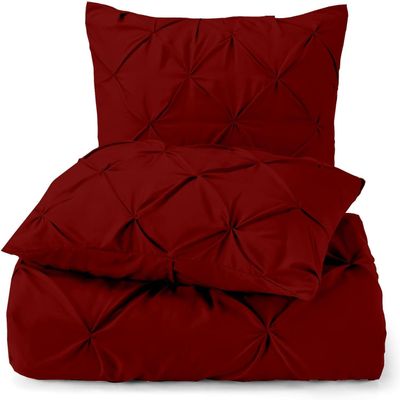 AveHomes Burgundy Pinch Pleated Pintuck Duvet Cover Twin (68 x 90) - 5 Piece Set with Zipper Closure and Envolupe Closure Pillowcase Luxuriously Soft 100% Cotton