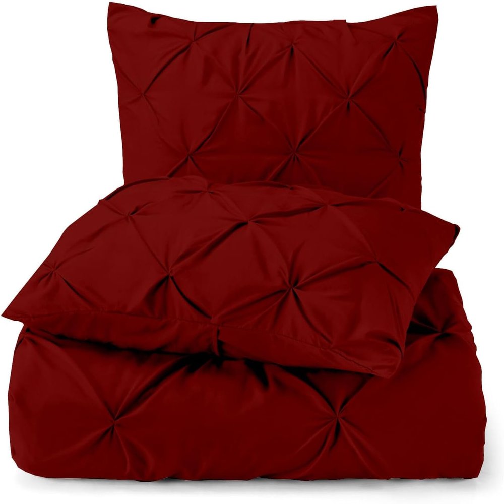 AveHomes Burgundy Pinch Pleated Pintuck Duvet Cover Twin (68 x 90) - 5 Piece Set with Zipper Closure and Envolupe Closure Pillowcase Luxuriously Soft 100% Cotton