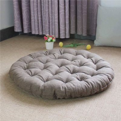 MGEMJMJ Large Linen Tatami Floor Pillow,Japanese Round Futon,Thicken Tufted Cotton Seat Cushion,Solid Color Floor Cushion,Yoga Meditation Cushion Balcony Outdoor(Size:40x40cm(16x16inch),Color:Khaki)