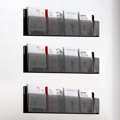3 Pieces Acrylic Magazine Rack Wall Mounted, Bathroom Book Rack Literature Display for Reception Reading Room Office School, Brochure Stand Storage Mail Organizer ( Color : Black , Size : L120cm/47.2i