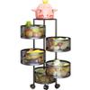 Johofiow 5 Tier Vegetable Basket Large Storage Rack with Wheels, Rotating Metal Kitchen Storage Basket Rolling Cart with Metal Top Lid, Wire Basket Organizer for Potato Onion Bread Banana view 1