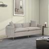 77.5" Velvet Upholstered Sofa with Armrest Pockets,3-Seat Couch with 2 Pillows and Golden Metal Legs for Living Room,Apartment,Home Office,Gray view 2