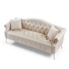 78.7" Width Classic Chesterfield Velvet Sofa Contemporary Upholstered Couch Button Tufted Nailhead Trimming Curved Backrest Rolled Arms with Silver Metal Legs Living Room Set,2 Pillows Included view 3