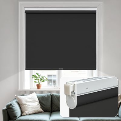 MiLin No Tools No Drill Cordless Roller Shades 100% Blackout Roller Windows Shades Thermal Insulated Reduce Noise Privacy Window Rolling Blinds for Windows and Office (Black, 68 1/2" W x 48" H)