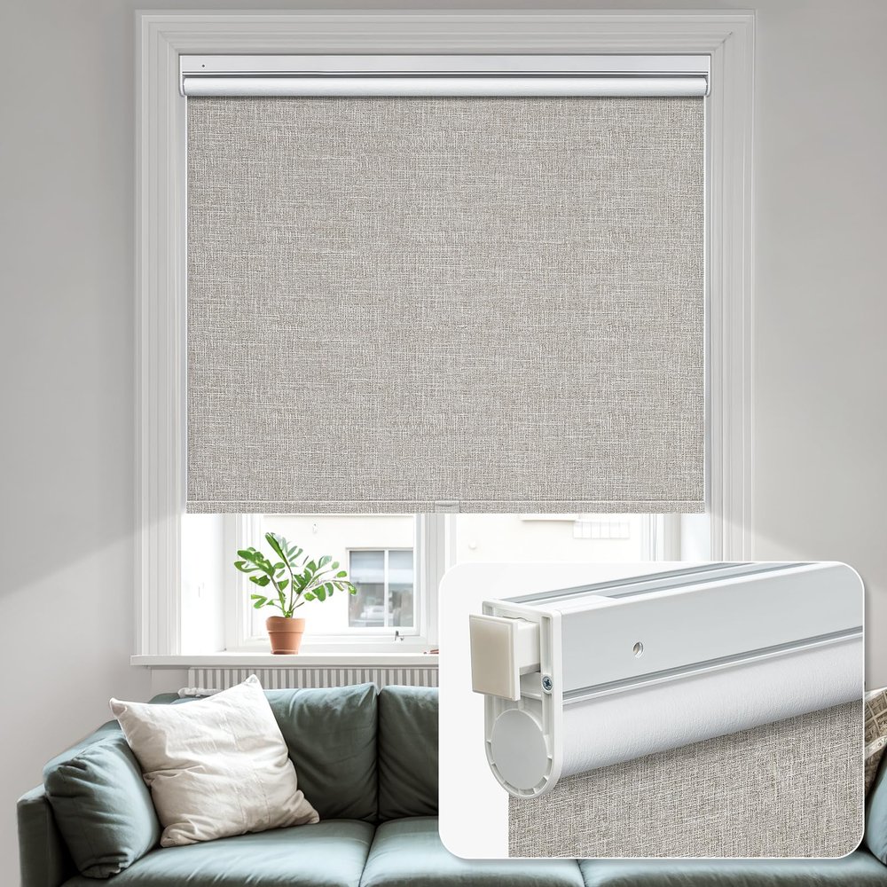 MiLin No Tools No Drill Cordless Roller Shades 100% Blackout Roller Windows Shades Thermal Insulated Reduce Noise Privacy Window Rolling Blinds for Home and Office (Taupe Grey, 31" W x 48" H)