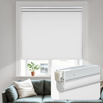 MiLin No Tools No Drill Cordless Roller Shades 100% Blackout Roller Windows Shades Thermal Insulated Reduce Noise Privacy Window Rolling Blinds for Windows and Office (White, 27 1/2" W x 48" H)