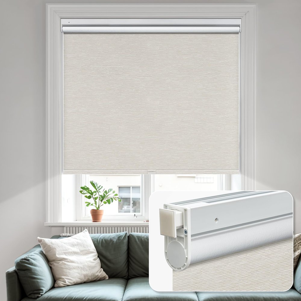 MiLin No Tools No Drill Cordless Roller Shades 100% Blackout Roller Windows Shades Thermal Insulated Reduce Noise Privacy Window Rolling Blinds for Home and Office (Silk Beige, 38" W x 64" H)