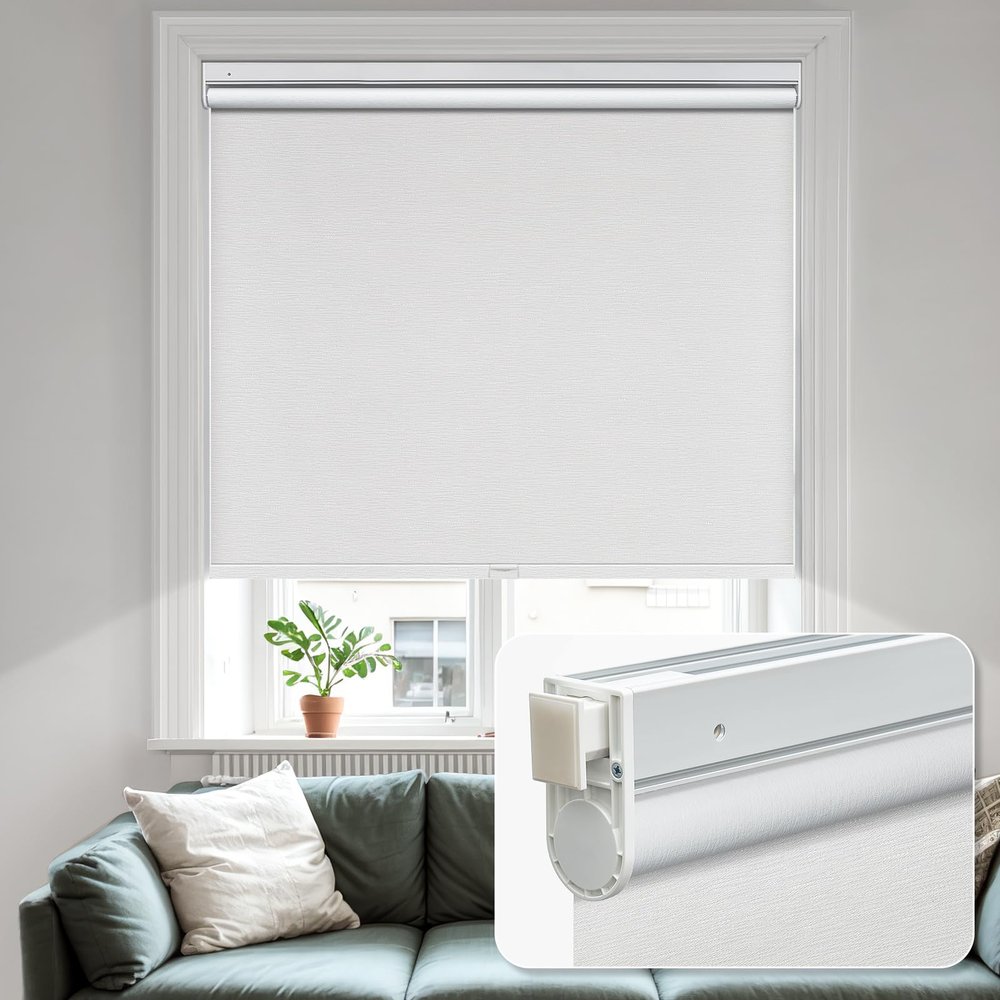 MiLin No Tools No Drill Cordless Roller Shades 100% Blackout Roller Windows Shades Thermal Insulated Reduce Noise Privacy Window Rolling Blinds for Home and Office (Snowscape White, 31" W x 48" H)