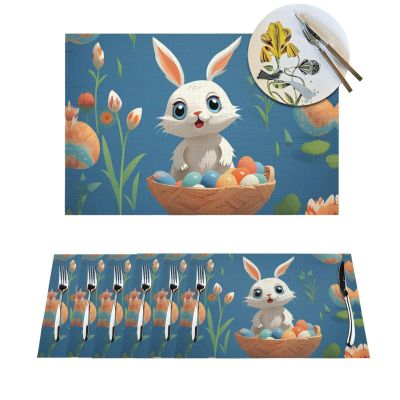 1 PVC Placemats Set Place Mats Cute Easter Bunny Non-Slip Weave Place Mats 12" x 18" Farmhouse Table Mat Set for Family Dinners Wedding Parties