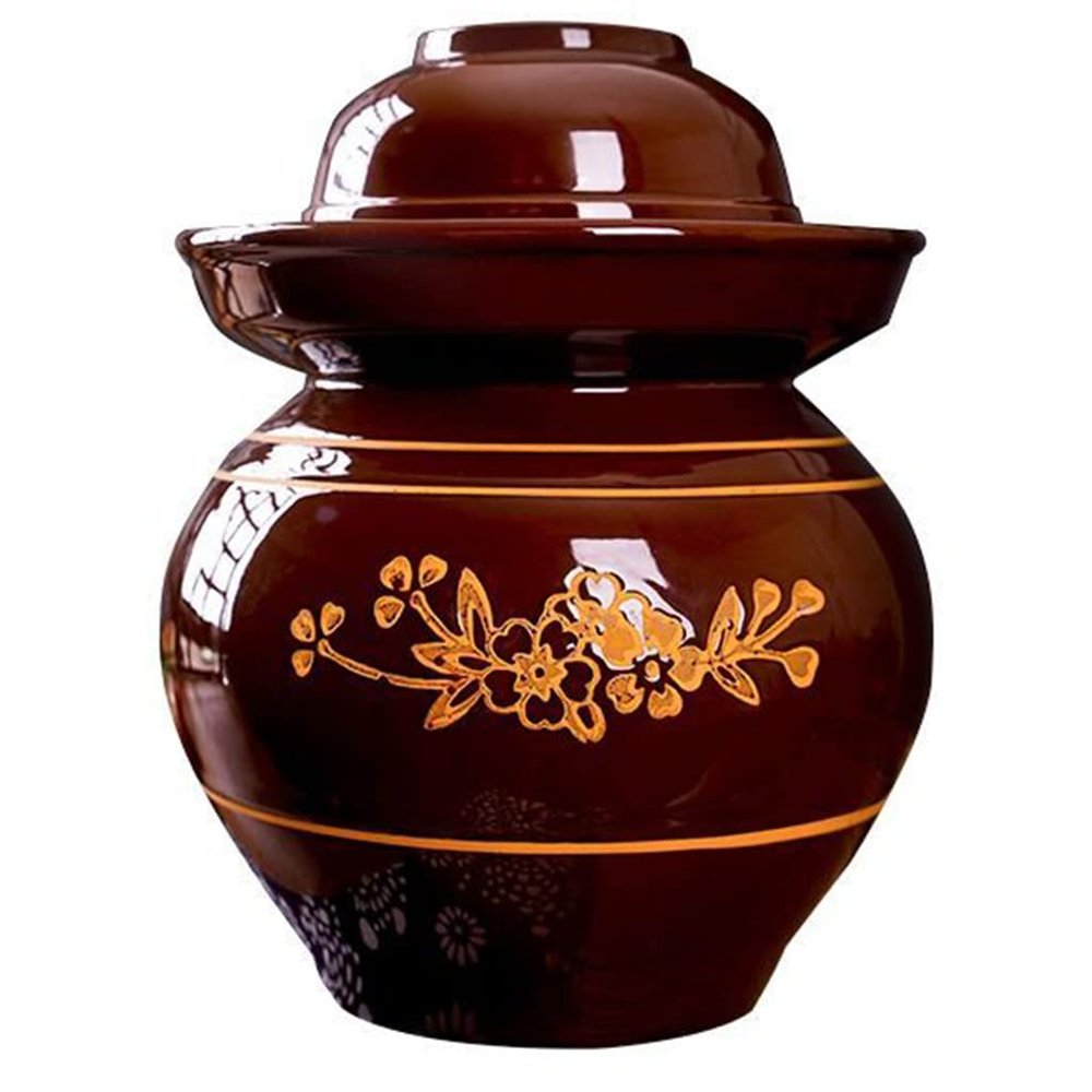 UNbit Ceramic Jars,Tea Jar,Chinese Style Storage Jars,Large Traditional Chinese Porcelain Pickle Jar, Natural Ceramic Fermentation Crock Pickling Pot,Fermenting Jar With Water Seal Airlock Lid Stonewa