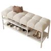 LXURY 2 Tier Shoe Rack Bench with Metal Frame, Upholstered Lambswool Shoe Storage Organizer for Entryway, Hallway, Living Room, Mudroom, Doorway, White, 60cm/23.6in view 1