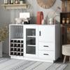 Kitchen Functional Sideboard with Glass Sliding Door and Integrated 16 Bar Wine Compartment, Wineglass Holders (White) view 1