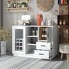 Kitchen Functional Sideboard with Glass Sliding Door and Integrated 16 Bar Wine Compartment, Wineglass Holders (White) view 3
