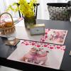 Valentine's Day Table Runner and Placemats Set of 4 Red Love Heart Dog Kissing Pink Scarf Cotton Linen Dining Table Runner 70 Inch and Washable Table Mats 4 Pcs Kits for Home Kitchen Decor view 4