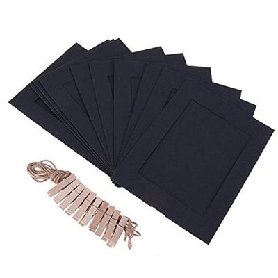 GLigeT Picture Frame 10PCS Hanging Album Clip Kraft Paper Photo Frame Strings Rope Clips Sets For Wedding Decoration Photo Frames (Color : Black 10pcs, Size : C)