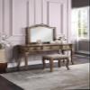 Contemporary Antique Oak Color Vanity Set w Stool Retro Style Drawers Cabriole-Tapered Legs Mirror w Floral Crown molding Bedroom Furniture view 1