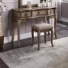 Contemporary Antique Oak Color Vanity Set w Stool Retro Style Drawers Cabriole-Tapered Legs Mirror w Floral Crown molding Bedroom Furniture view 2