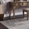 Contemporary Antique Oak Color Vanity Set w Stool Retro Style Drawers Cabriole-Tapered Legs Mirror w Floral Crown molding Bedroom Furniture view 3