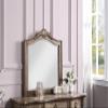 Contemporary Antique Oak Color Vanity Set w Stool Retro Style Drawers Cabriole-Tapered Legs Mirror w Floral Crown molding Bedroom Furniture view 4