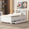 Harper & Bright Designs Twin Bed with Trundle and Drawers, Twin Storage Bed with Bookcase Headboard, USB Ports Outlets, Wood Twin Bed Frames for Kids Teens Adults, White view 3