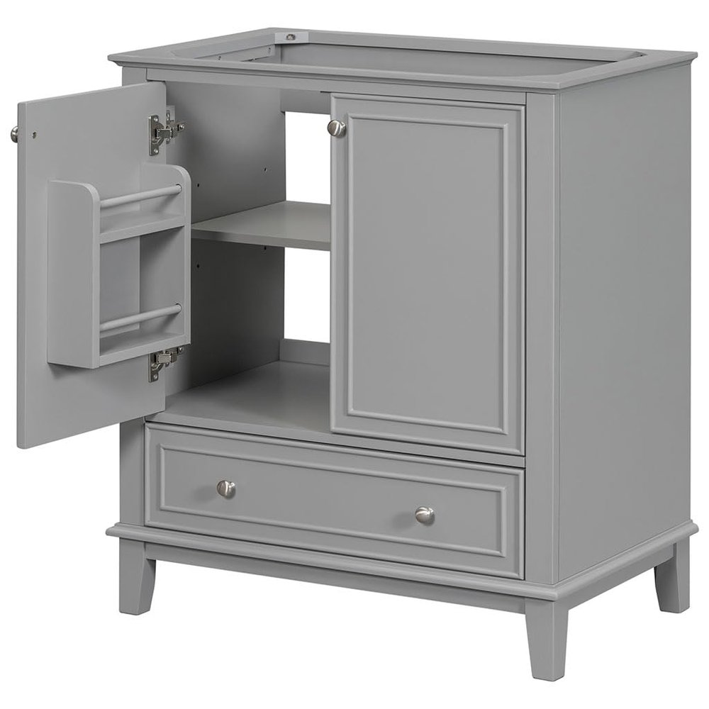 KAMNIK Bathroom Vanity Base Modern Blue 30" Bathroom Vanity Set with Drawer and Adjustable Open Shelves Multi-Functional Bathroom Cabinet Solid Wood Frame Space Saver Organizer,Grey