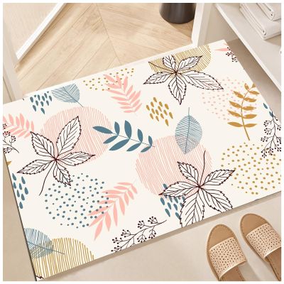Diatomaceous Earth Bath Mat, Super Absorbent Diatomite Stone Bath Mat, Non Slip Fast Drying Shower Mat, Thin Bathroom Rugs Floor Mat Machine Washable(4x5ft/48x60in, Colorful Leaves Circles, Beige)
