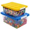 loobuu Plastic Storage Bins with Lids - Stackable Toy Storage Organizer Box Set of 2, Toy Chests with Compatible Building Baseplate and Lid, Storage Container for Building Bricks - Yellow+Blue view 1