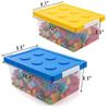 loobuu Plastic Storage Bins with Lids - Stackable Toy Storage Organizer Box Set of 2, Toy Chests with Compatible Building Baseplate and Lid, Storage Container for Building Bricks - Yellow+Blue view 2
