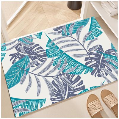 NEVKA Diatomaceous Earth Bath Mat, Rug for Bathroom, Quick Dry Bathtub Mat, Non Slip Bathroom Rugs, Stone Bath Mat Washable(4x5ft/48x60in/120x150cm, Palm Fronds, Turquoise/Gray/Ivory)