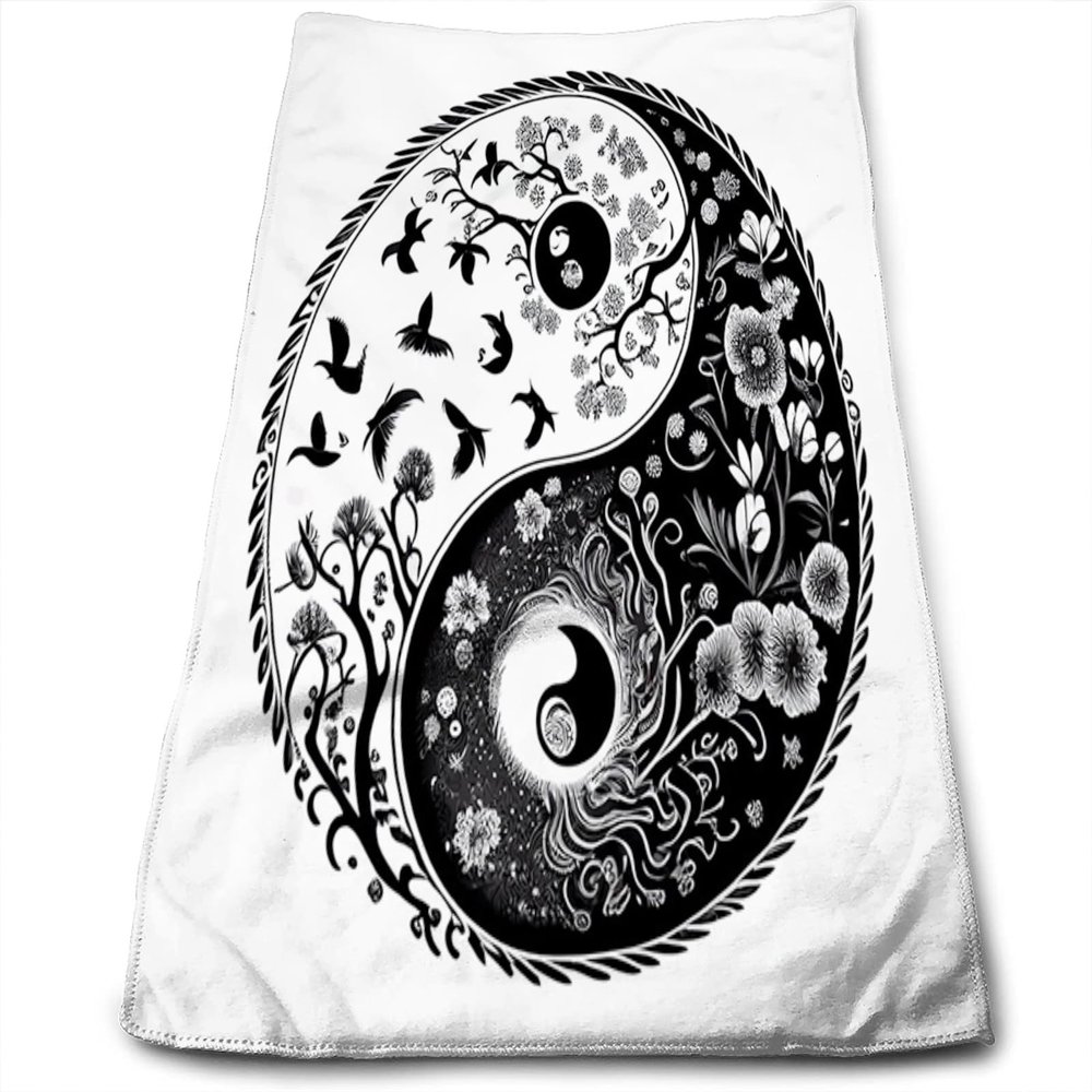 Yioniii Yin and Yang Ornament On Pattern Pattern Bathroom TowelsAbsorbent Soft Fingertip Towels for Home Shower Swim Pool Beach Spa Gym Yoga Travel27.5x16in