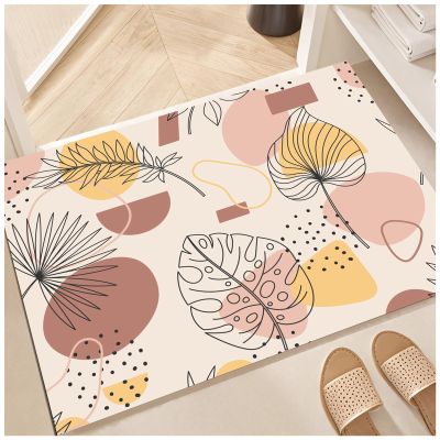 Diatomaceous Earth Bath Mat, Soft Diatomite Stone Bath Mat Large Non-Slip Super Absorbent Fast Drying Shower Mat Thin Washable Bathroom Rugs Floor Mat 1.5x2.5ft/18x30in/45x75cm(Multi Leaves, Beige)