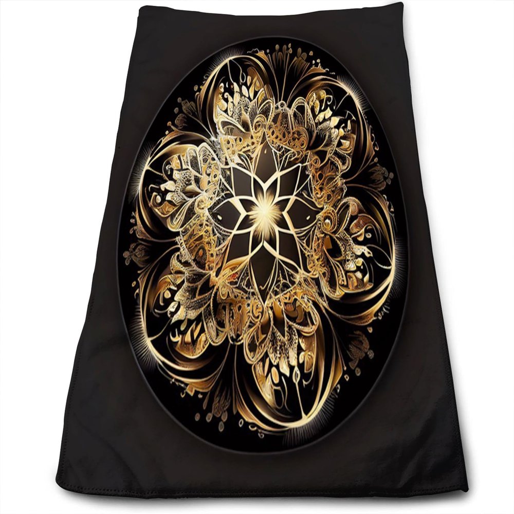 Yioniii Beautiful Golden Mandala Circle Pattern Pattern Towel for Bathroom Soft Absorbent Towels for Bath, Gym and Spa27.5x16in