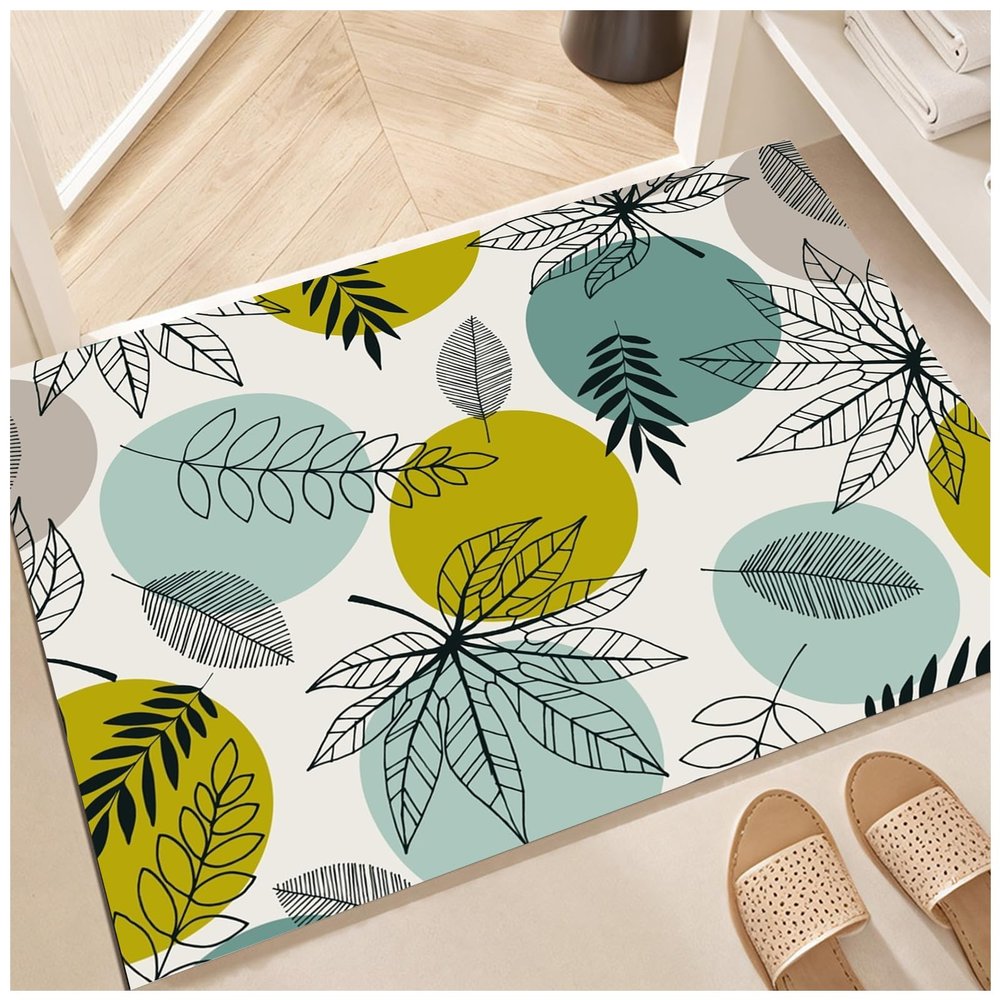 Stone Bath Mat, Diatomaceous Earth Shower Mat Non Slip Instantly Removes Water Drying Fast Bathroom Mat Natural Easy to Clean(3x6ft/36x72in/90x180cm, Boho Style Maples and Colorful Circles Pattern)