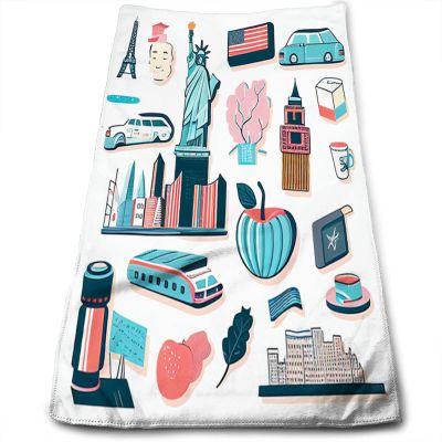 Yioniii City of New York Clip Art Pattern Microfiber Towel,Swim Towels for Women Men,Ultra Soft Highly Absorbent Towel for Hotel Washcloth for Home/Beach/Yoga27.5x16in