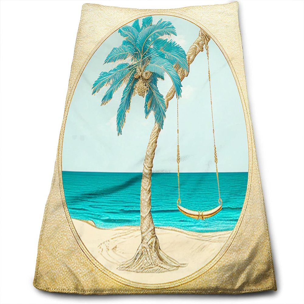 Yioniii Tree with Swing Hanging from It On Beach Pattern TowelSoft Absorbent Decorative Bath Towel for Bathroom Gym Hotel Home27.5x16in