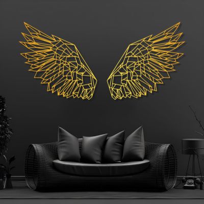 Angel Wings Metal Wall Art, Angel Wings Metal Wall Decor, Large Angel Wings Wall Sculpture, Geometric Angel Wings Wall Decor, Metal Wall Decor For Living Room, Wall Art Bedroom (39"x39"|100x100cm(each piece), Gold)