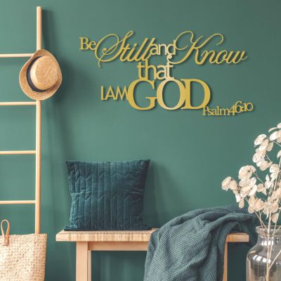 Metal Bible Verses Wall Decor, Be Still and Know Metal Wall Art, Psalm 46:10 Verse Art, Christian Decortion, Inspirational Sign, Religious Quotes Decor for Living Room, Bedroom, kitchen(Gold, 34"x 13"| 88x34cm)