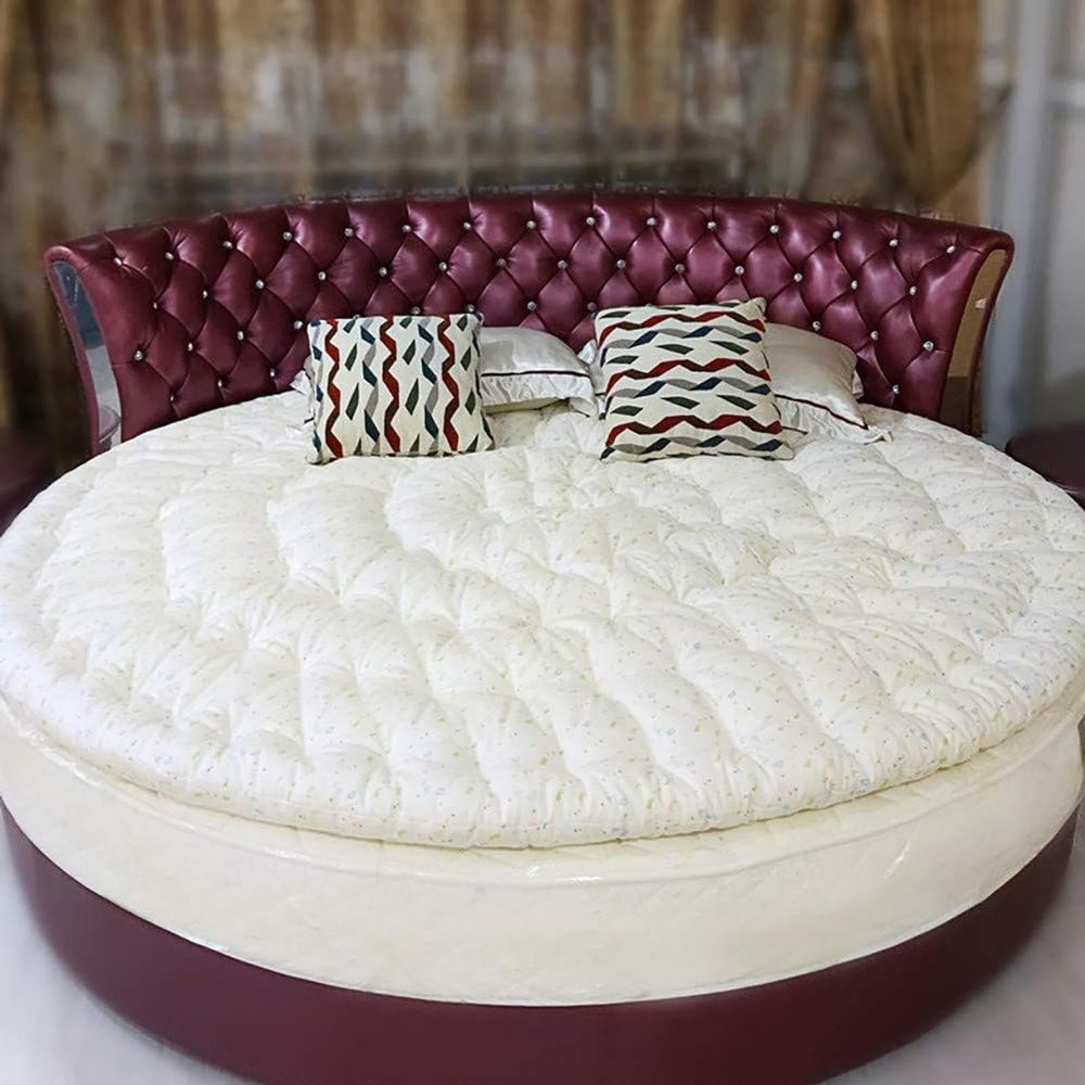 SORECI Soft and Fluffy Round Mattress Topper - Quilted Comfort Pad with 100% Thick Cotton Fill for Healthy Kids Sleeping - Removable and Reversible,5kg-Diameter230cm(91inch)