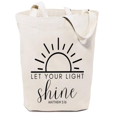 GXVUIS Let Your Light Shine Canvas Tote Bag for Women Religious Bible Verse eReusable Grocery Shopping Bags Christian Gift White